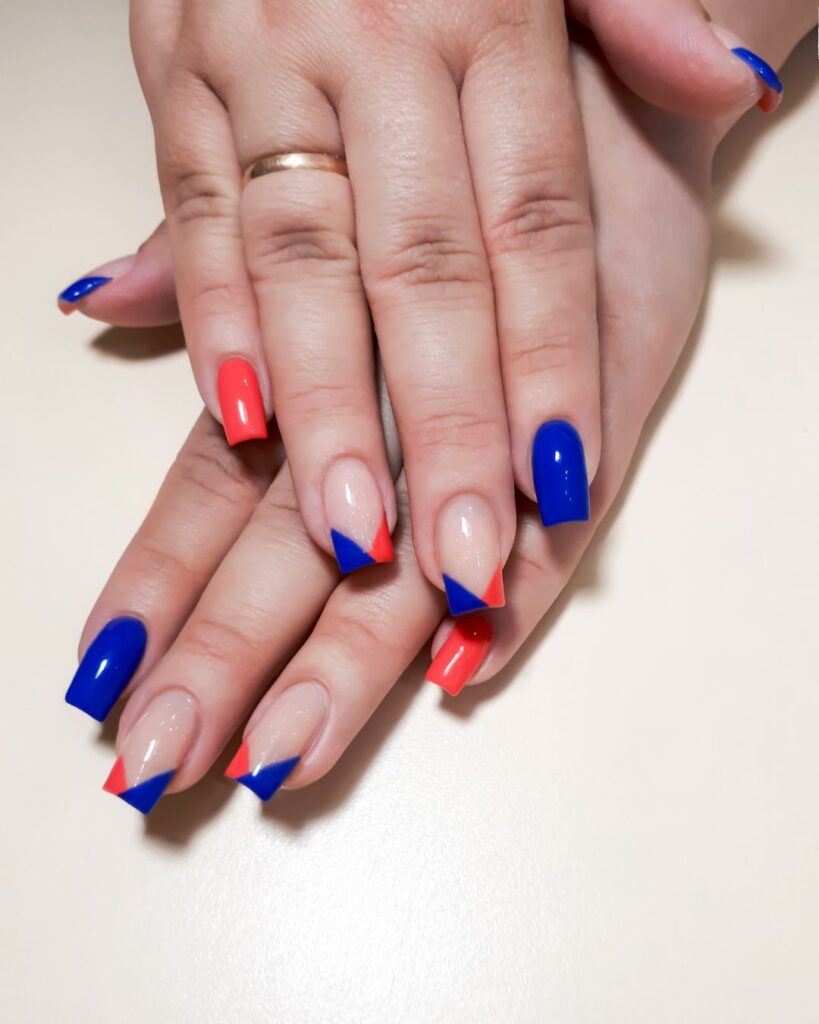 blue and red nail design